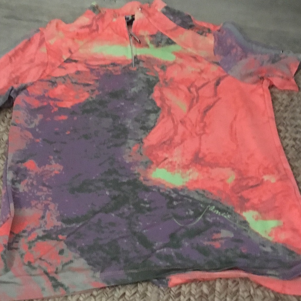 jamie sadock Neon Coral Purple Print Short Sleeve Golf Top
